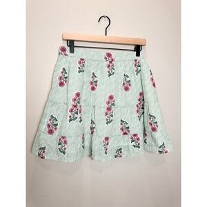 NWT J. Crew Factory M 100% Cotton Tiered Short Skirt Green Stripe Floral Lined